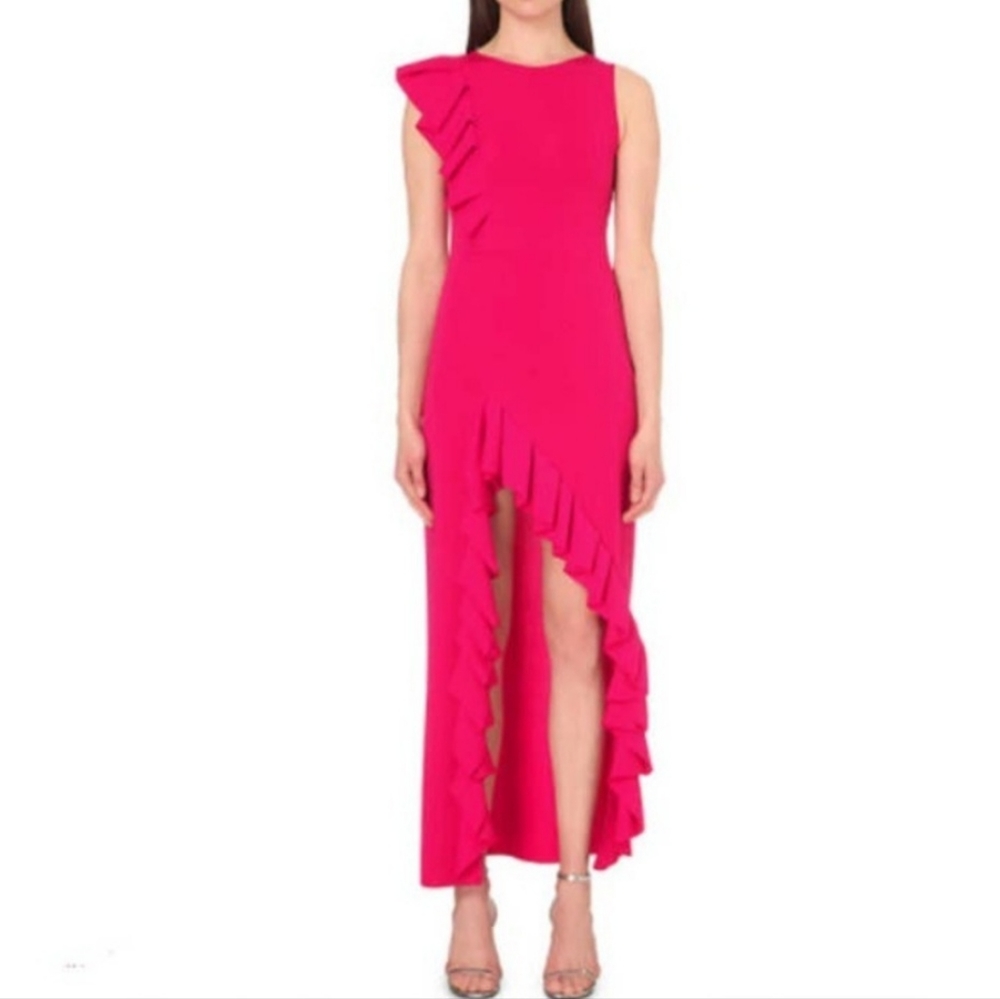 New Maje Romana Ruffled Fuchsia Sleeveless Dress with Front Slit, NWT, Size L